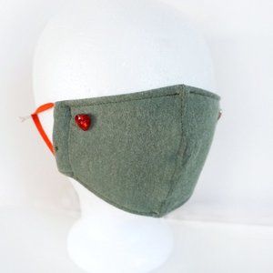 Olive Green Rhinestone Hearts Face Mask